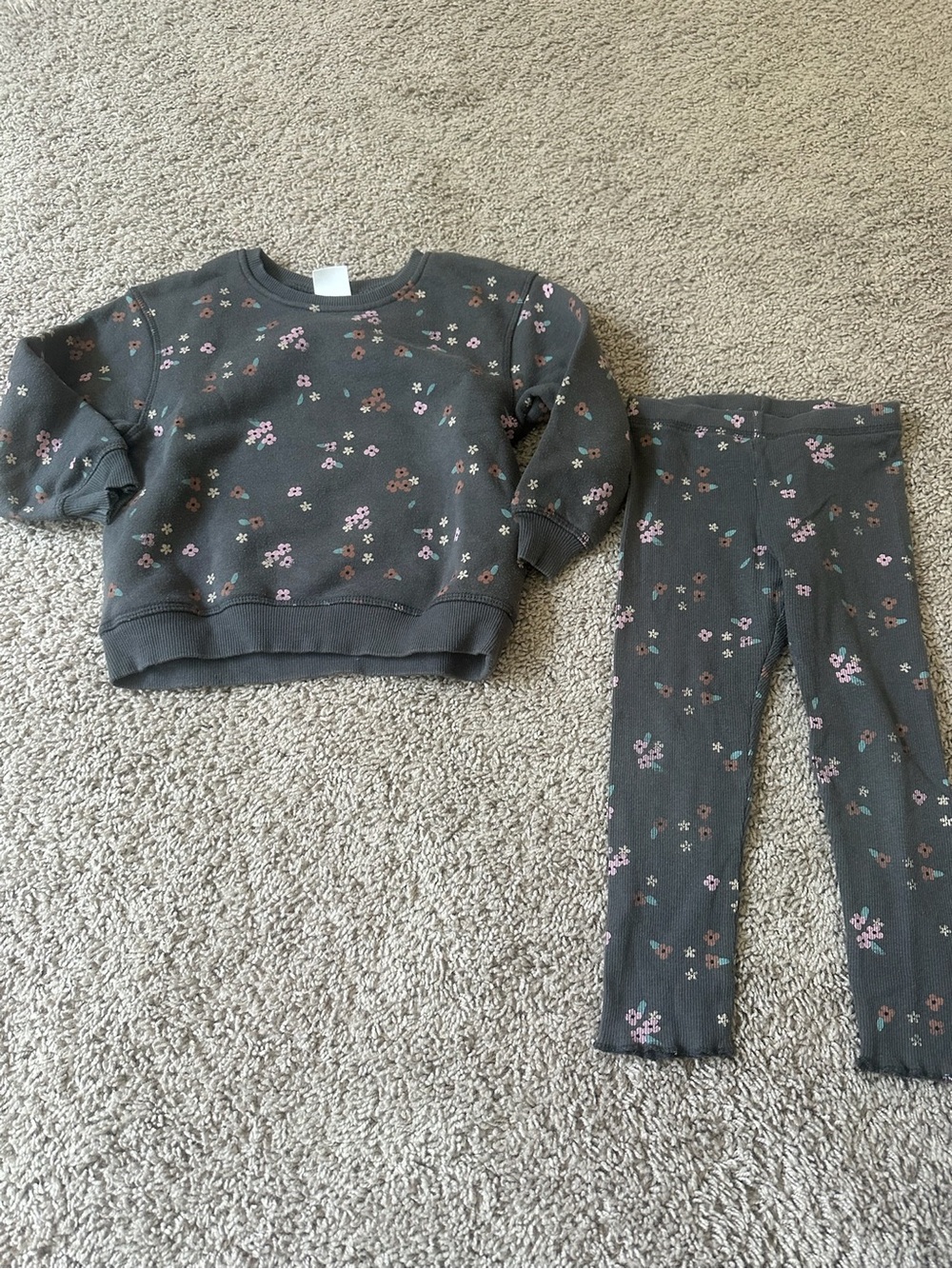 Zara Dark Gray Floral Matching Leggings Set